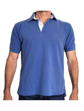 Tommy Hilfiger Men’s Medium Polo Shirt Blue with Flag Logo Classic Fit